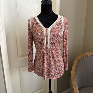 Daniel Rainn Orange and Cream Floral Blouse